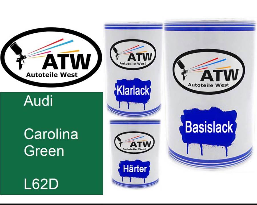 Audi, Carolina Green, L62D: 500ml Lackdose + 500ml Klarlack + 250ml Härter - Set, von ATW Autoteile West.